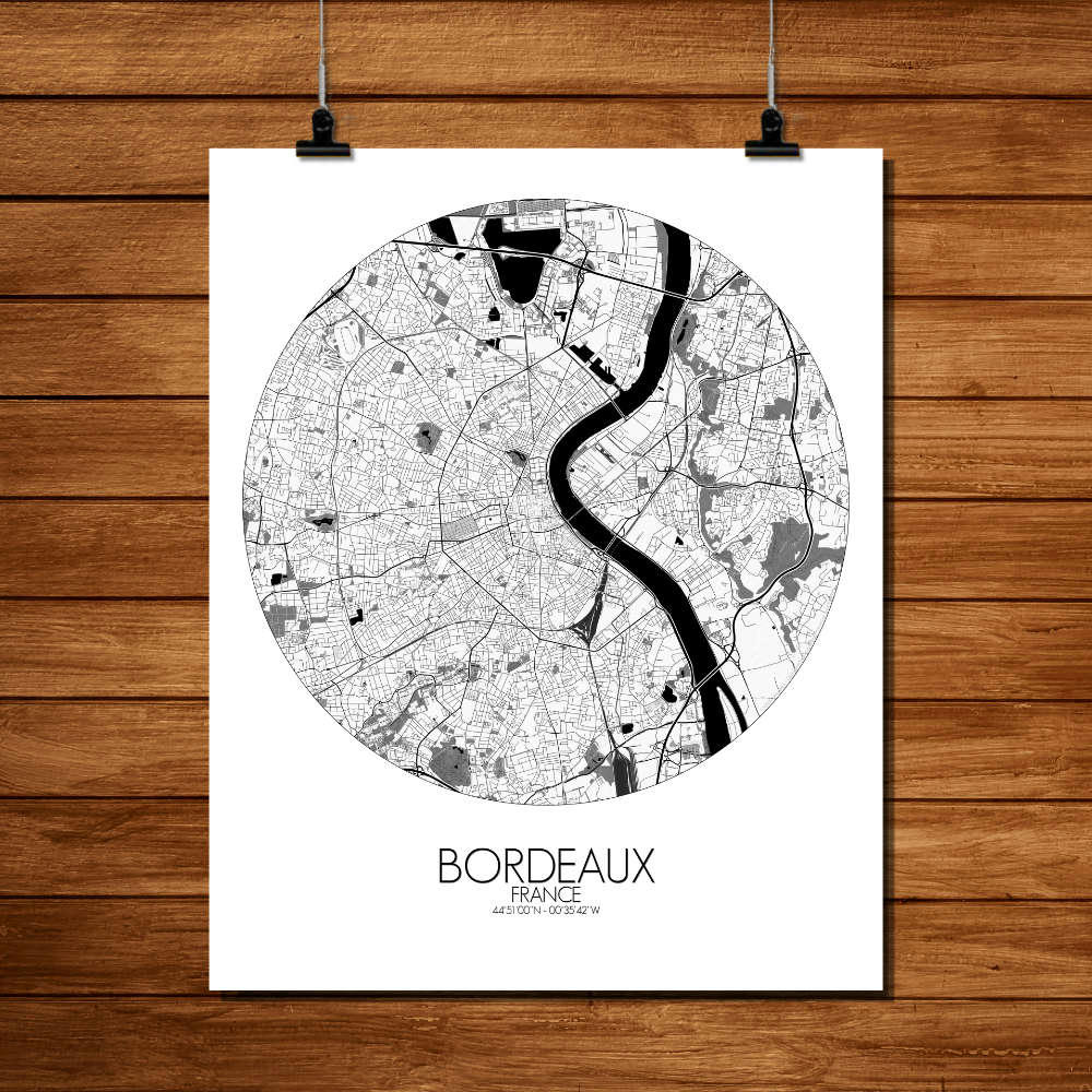 - Affiche Bordeaux Carte ronde 40x50