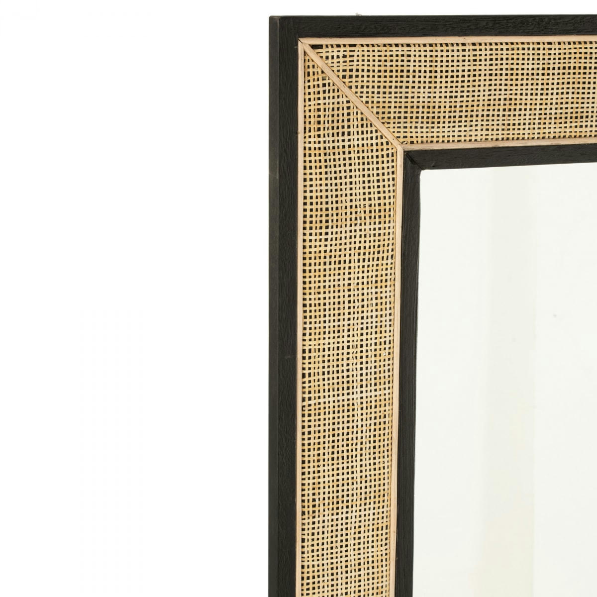 LOUPI - Miroir rectangulaire 180x110cm en bois noir et cannage