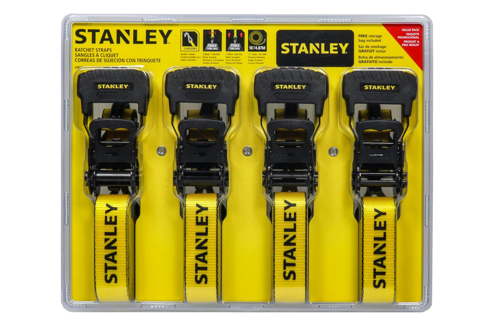 Stanley Adjustable Ratchet Tie Down Straps, 4-pk