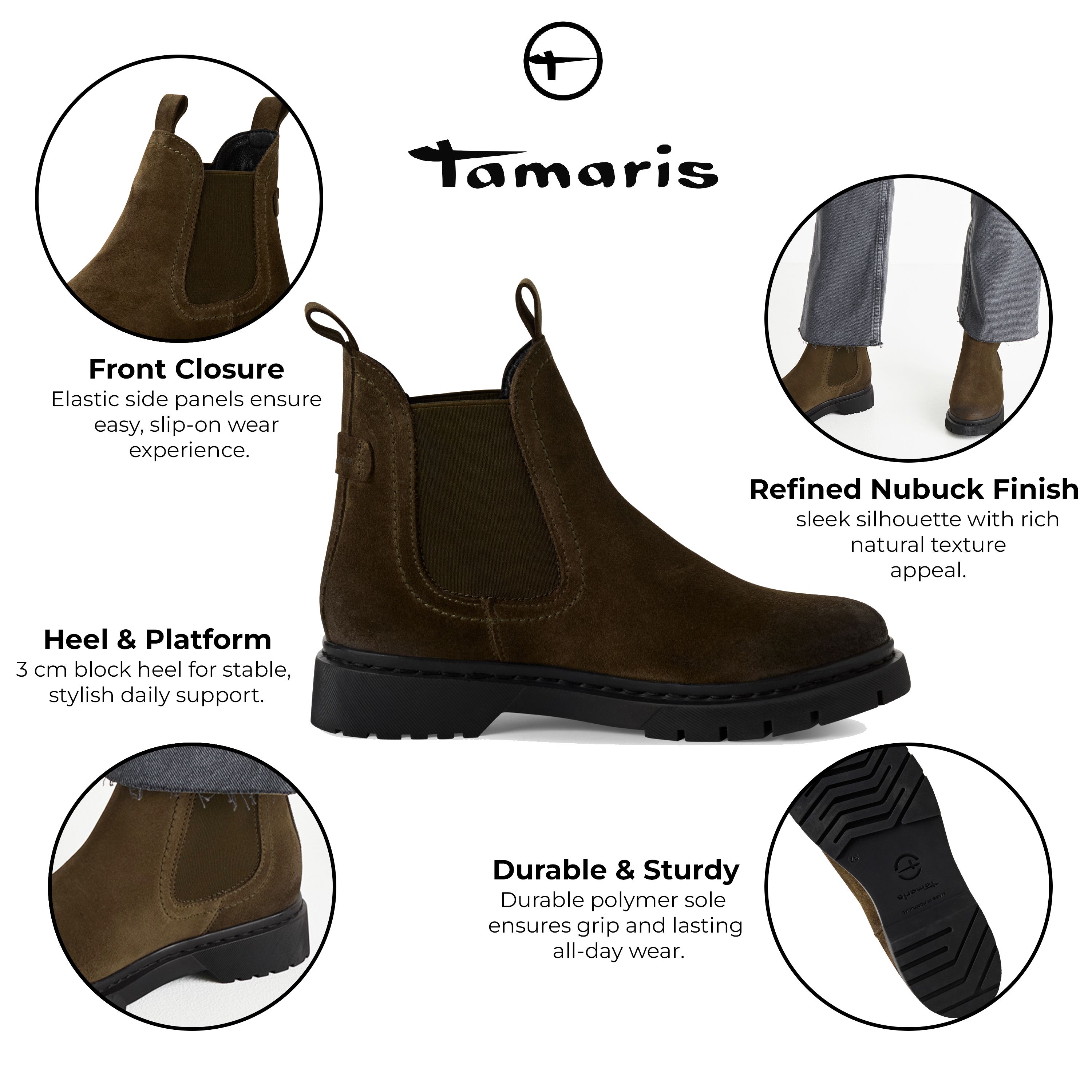 Infinity Leather Tamaris Suede Leather Classic Chelsea Ankle Boots