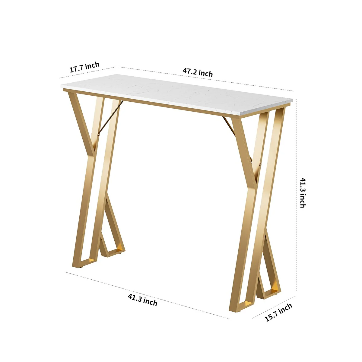 47 Modern High White Bar Table with Golden Double Pedestal