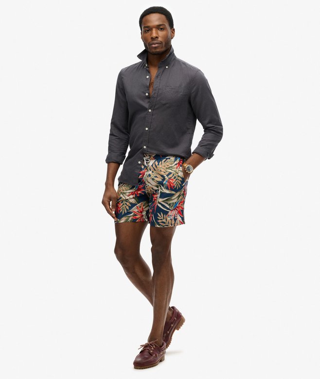 Hawaiian Print 16-Inch Swim Shorts