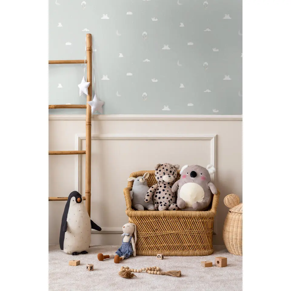 Sanders & Sanders behang beertjes vergrijsd mintgroen - 53 cm x 10 m