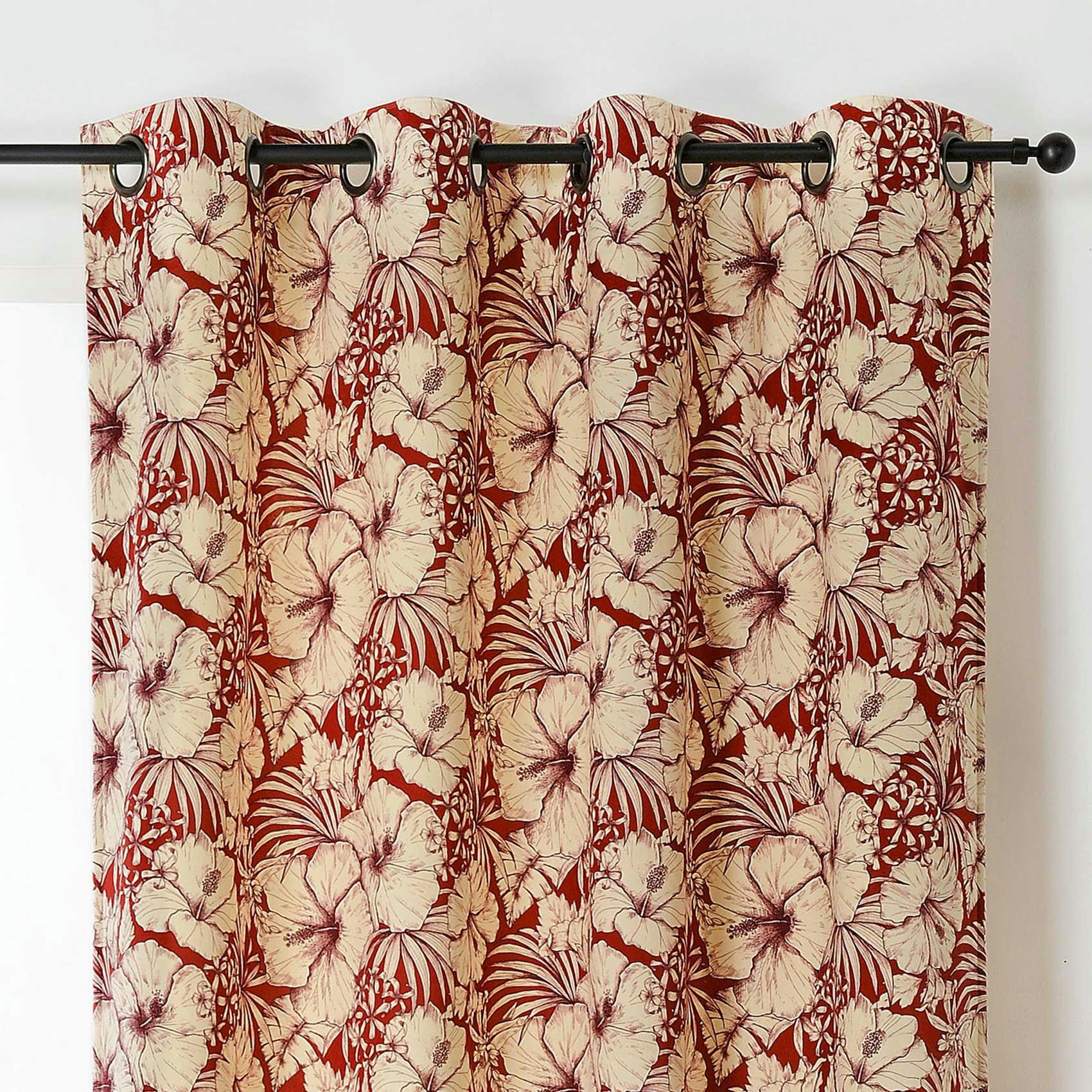 - Rideau à motif floral polyester rouge 145x240 cm