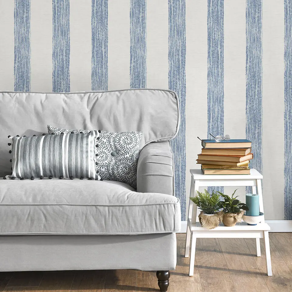 Sanders & Sanders behang geschilderde strepen blauw en wit - 53 cm x 10,05 m