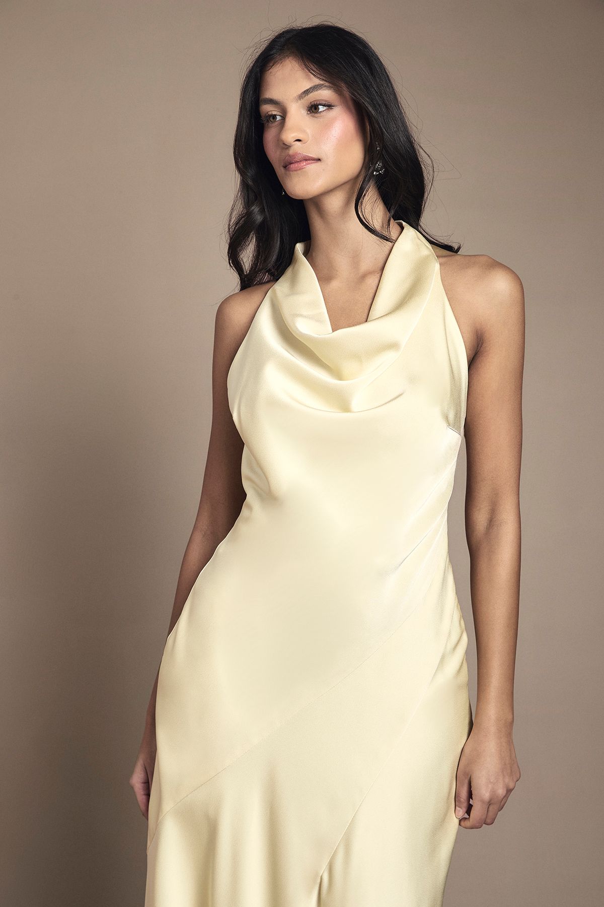 Oasis Petite Oasis Cowl Halterneck Satin Maxi Bridesmaid Dress