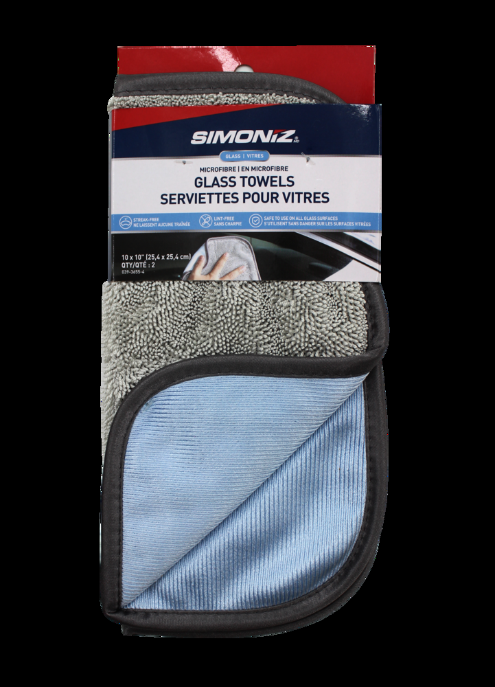 SIMONIZ Microfibre Glass Towels, 10 x 10-in, 2-pk