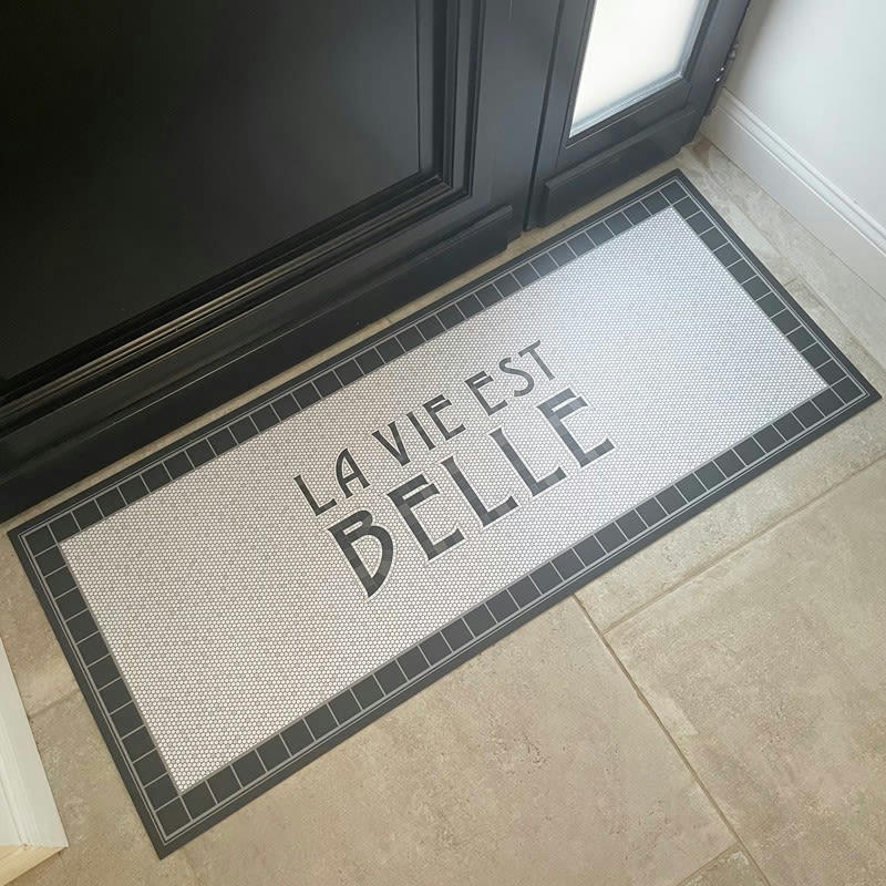 LA VIE EST BELLE - Tapis Vinyle Large l120xH200cm Gris Mosaïque