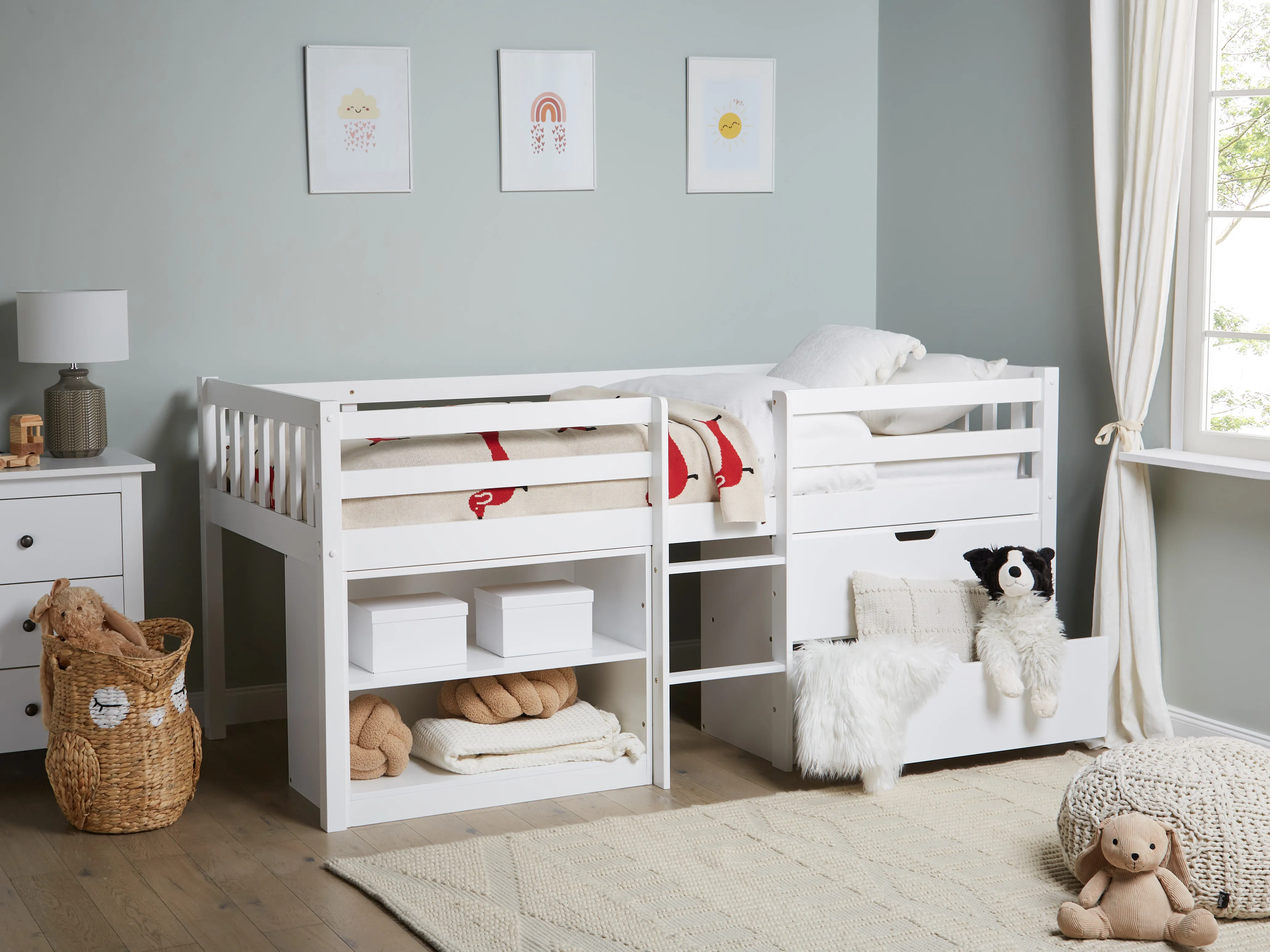 Mid Sleeper Bed Wood SUSVILLE 90 x 200 cm (EU Single) White