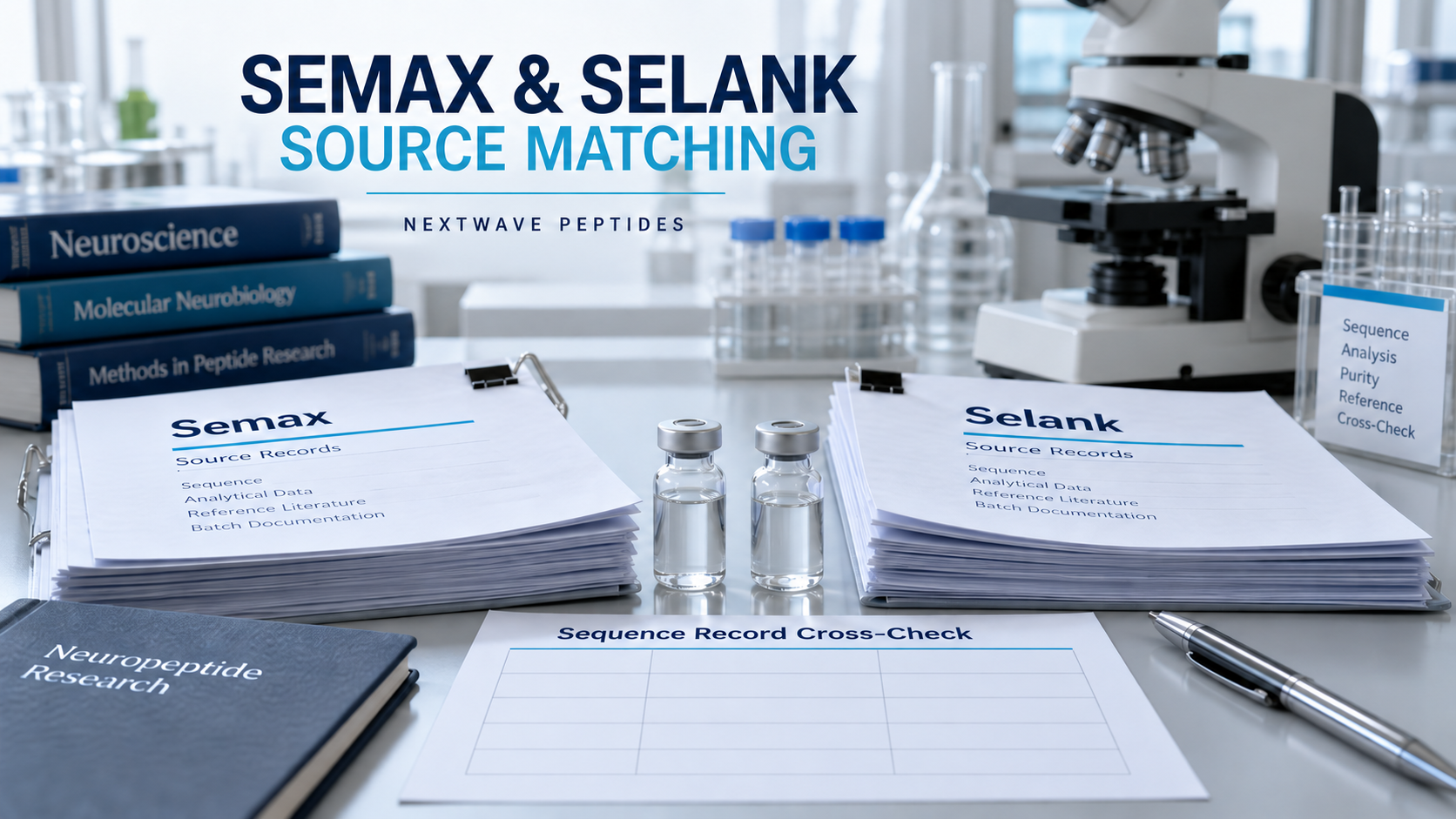 NextWave Peptides laboratory editorial cover for Semax and Selank: Sequence, Origin, and Evidence-Source Matching.