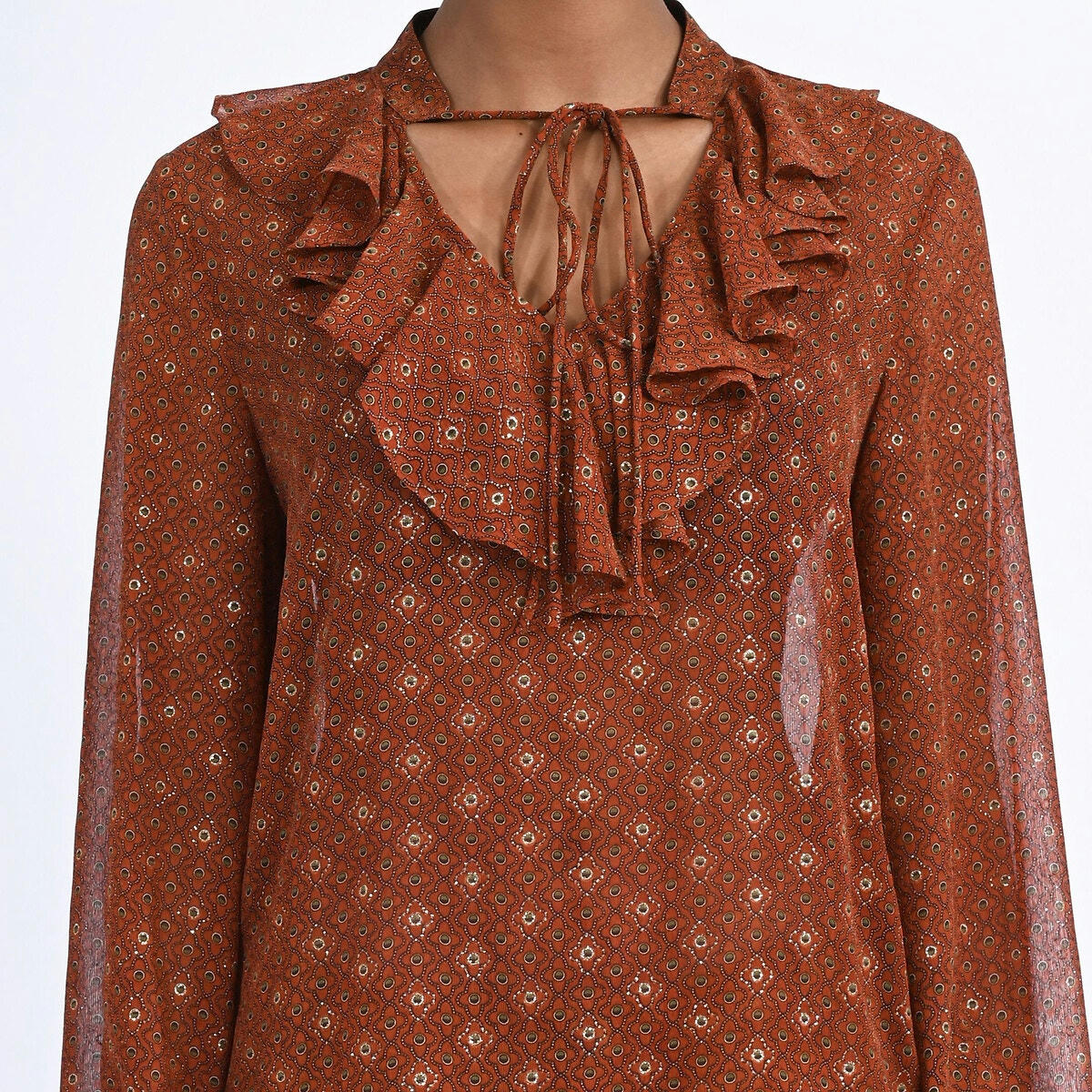 Blouse  en voile imprimé à volants