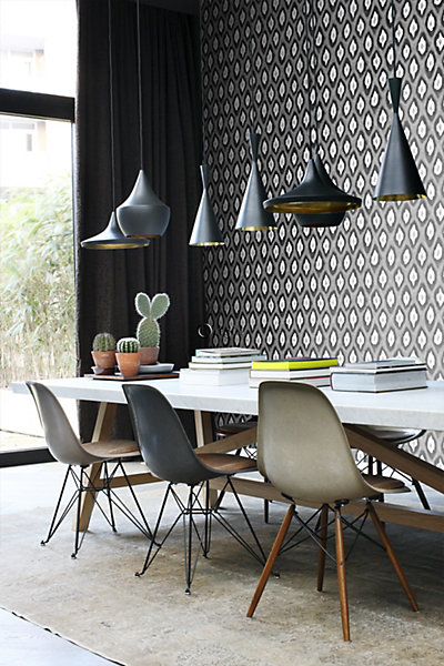 Origin Wallcoverings papier peint imitation d'ikat noir et blanc 53 cm x 10.05 m