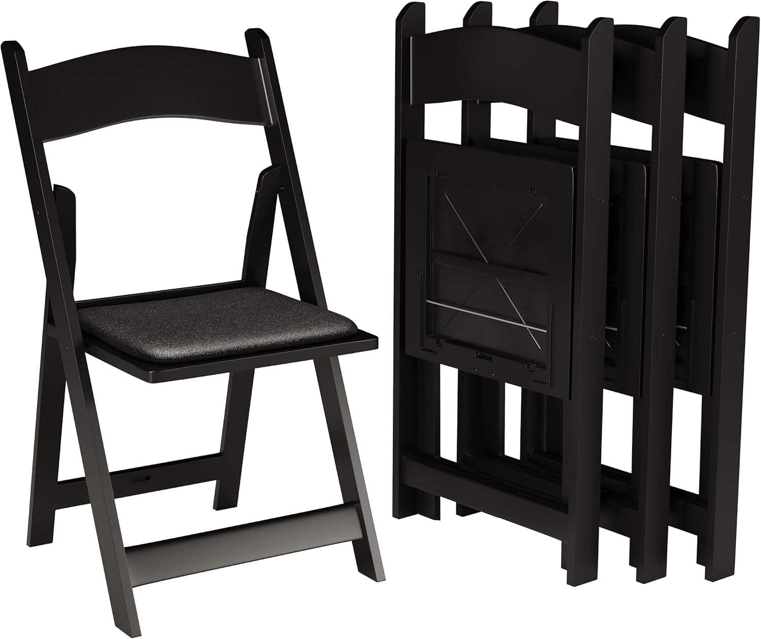 SIMPLEX 4 Black Resin Stackable Folding Chair - Comfortable Black Foldable Chair - Folding Chairs with Padded Seats - Indoor/Outdoor Folding Chairs for Events - Lightweight Foldable Chairs (4 Pack)