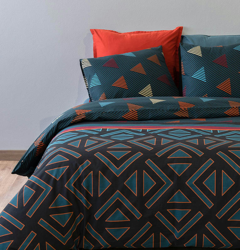 HOLI - Parure housse de couette coton bleu 240x260 cm