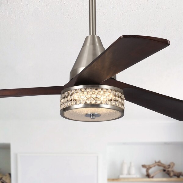 52-inch Wood 3-Blade Crystal Dimmable LED Ceiling Fan with Remote