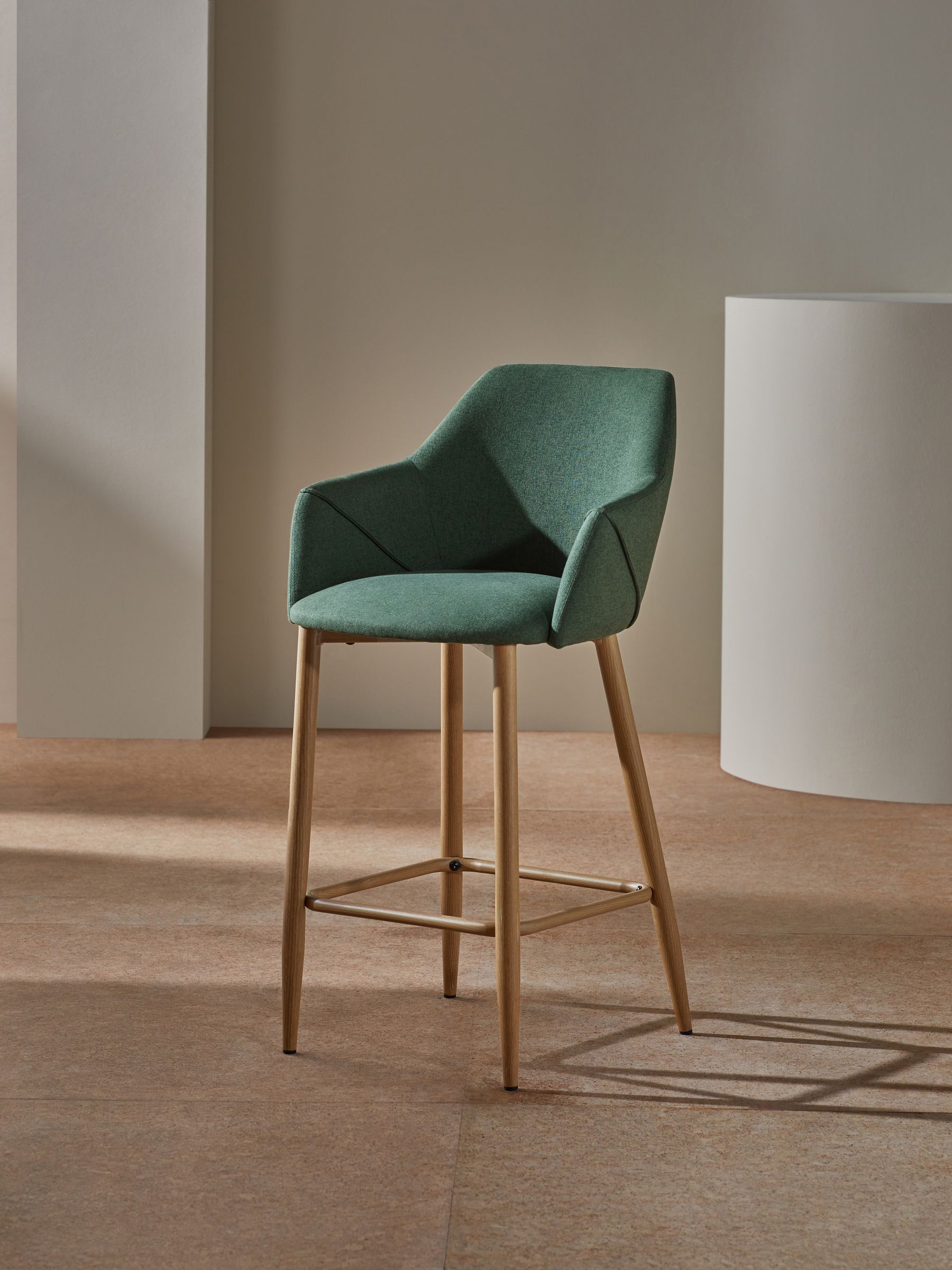 Lule Bar Stool in Bay Green and Oak Effect Legs
