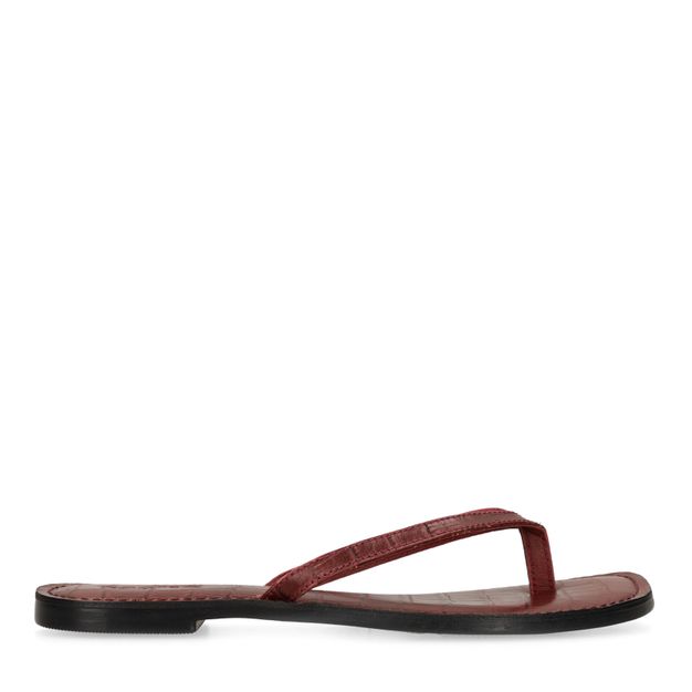 Rode leren croco teenslippers