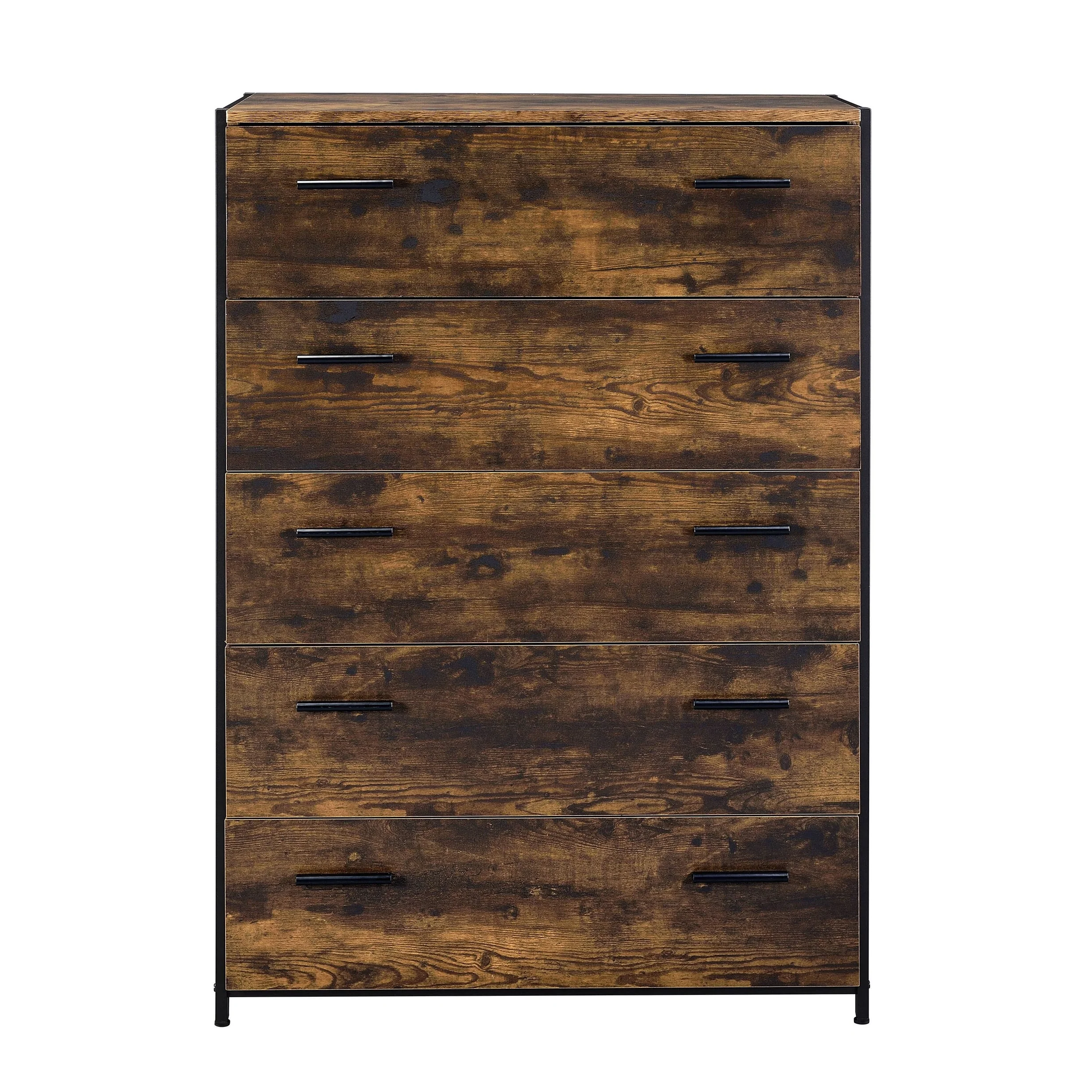 Garrett Rustic Oak and Black Chest with 5-Drawer