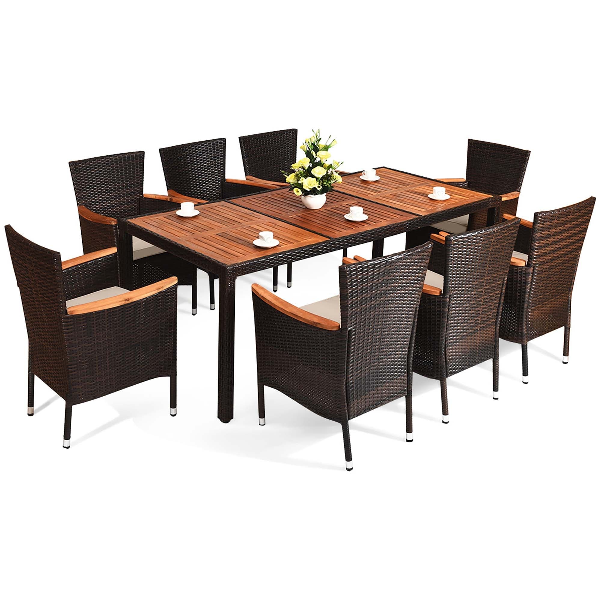 9 PCS Patio Dining Set Outdoor Rattan Stackable Conversation Set