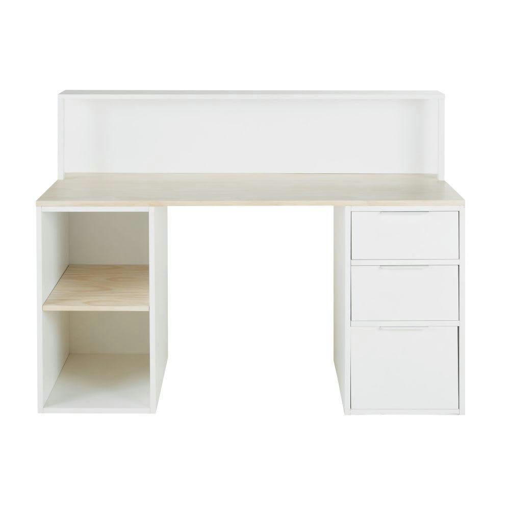 Come - Bureau 3 tiroirs et 2 niches blanc et beige