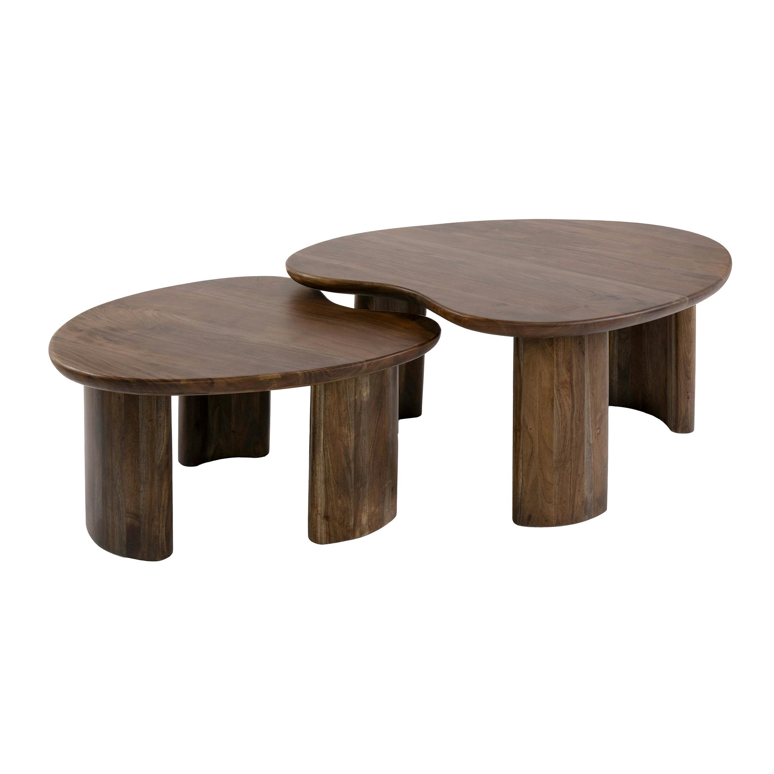 Table gigogne en acacia foncé design organique (x2) NAKO