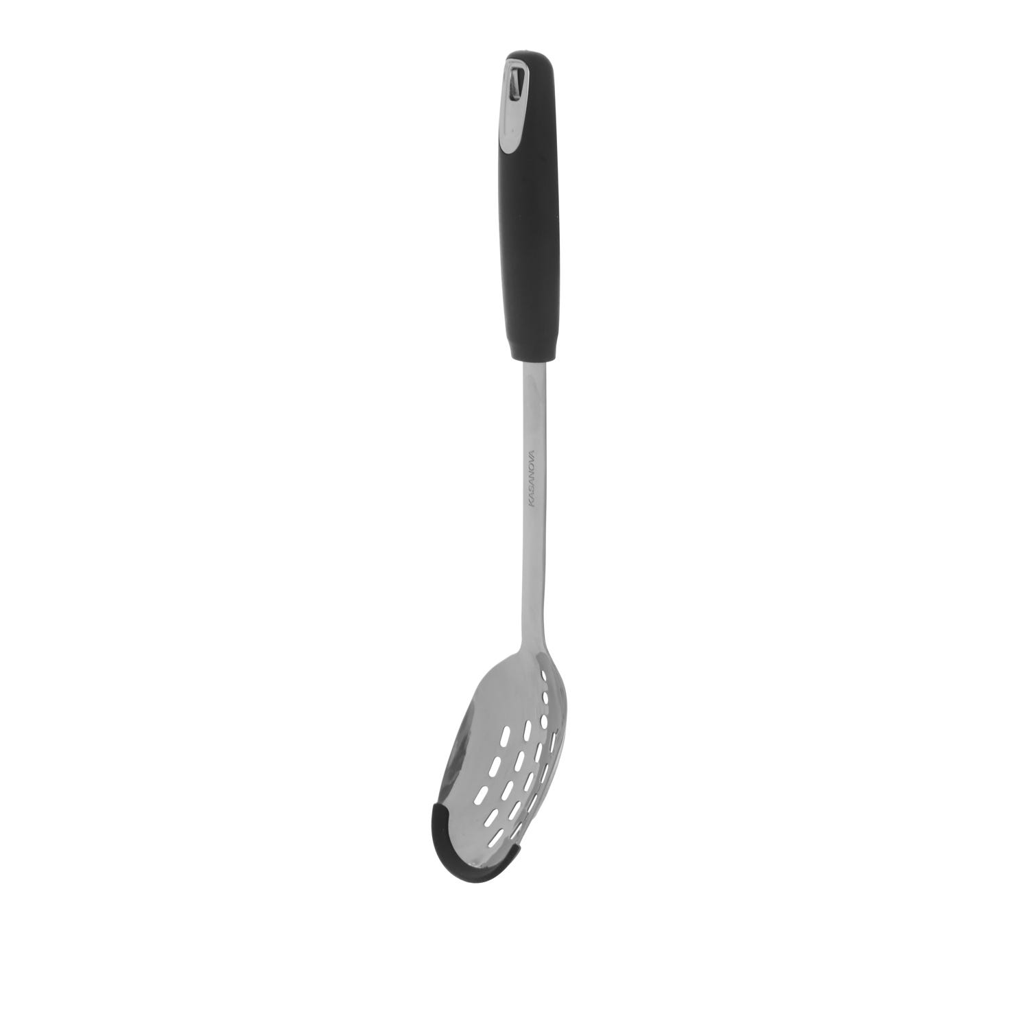 Cucchiaione forato acciaio inox nero con bordo silicone