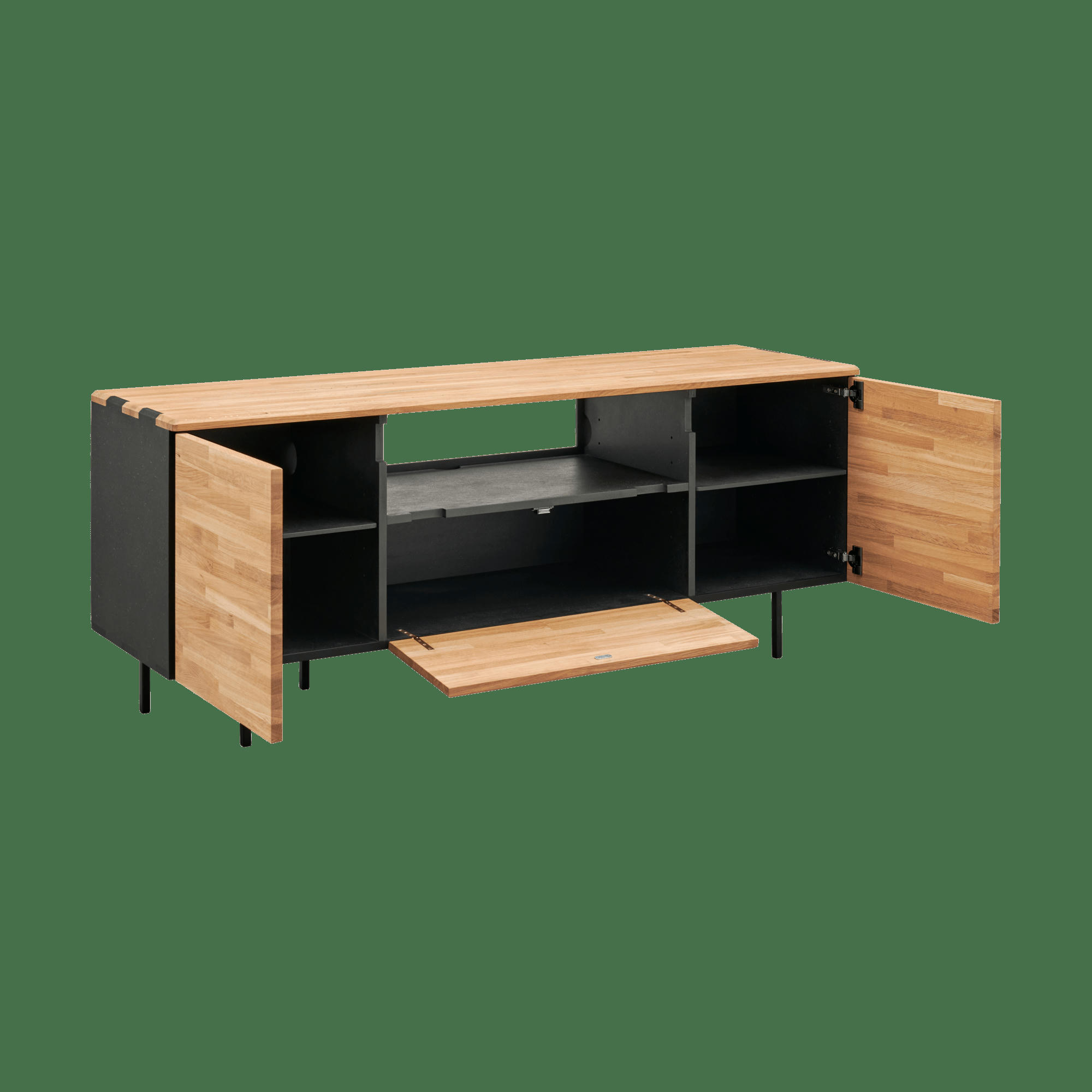 CELIA - Enfilade TV en chêne français et en Valchromat noir 150 cm