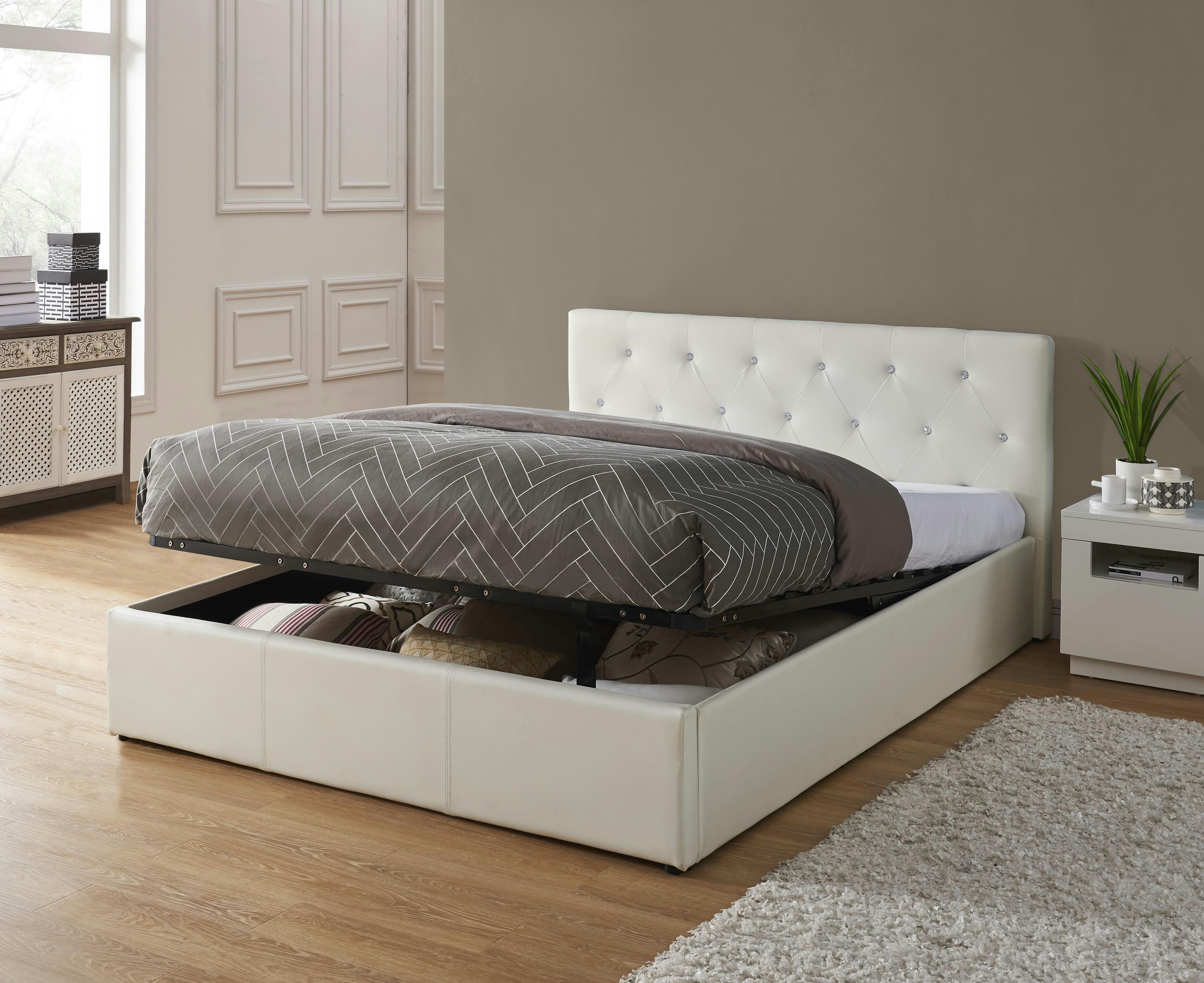 BAHIA - Lit coffre  simili blanc 140x190 sommier inclus