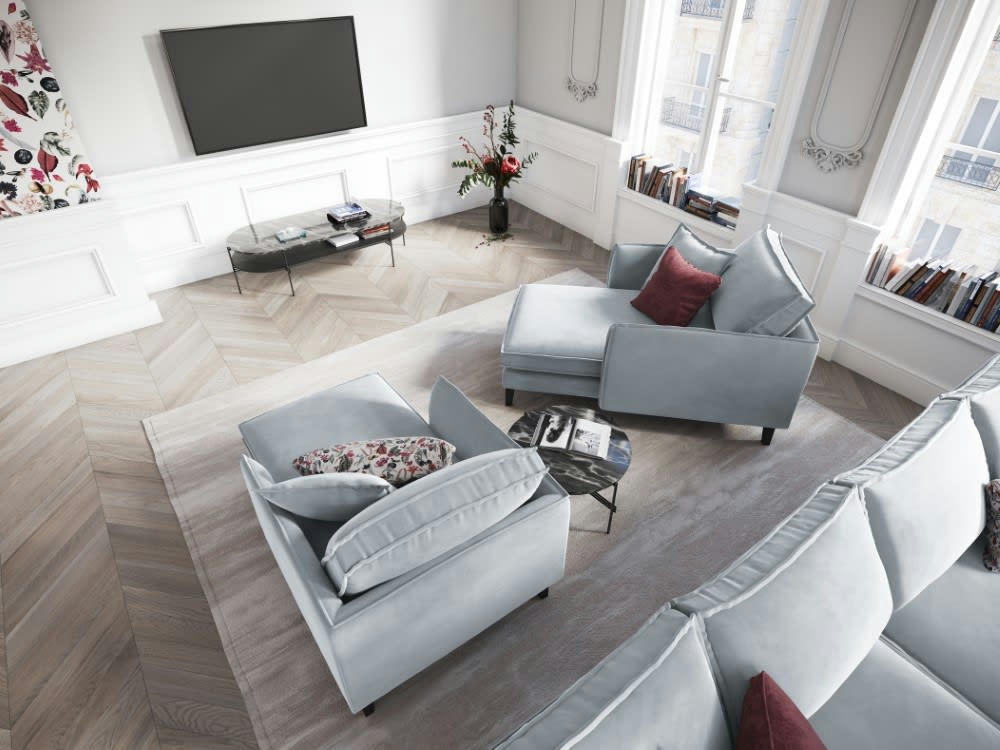 PROVENCE - Méridienne 1 place en velours bleu clair