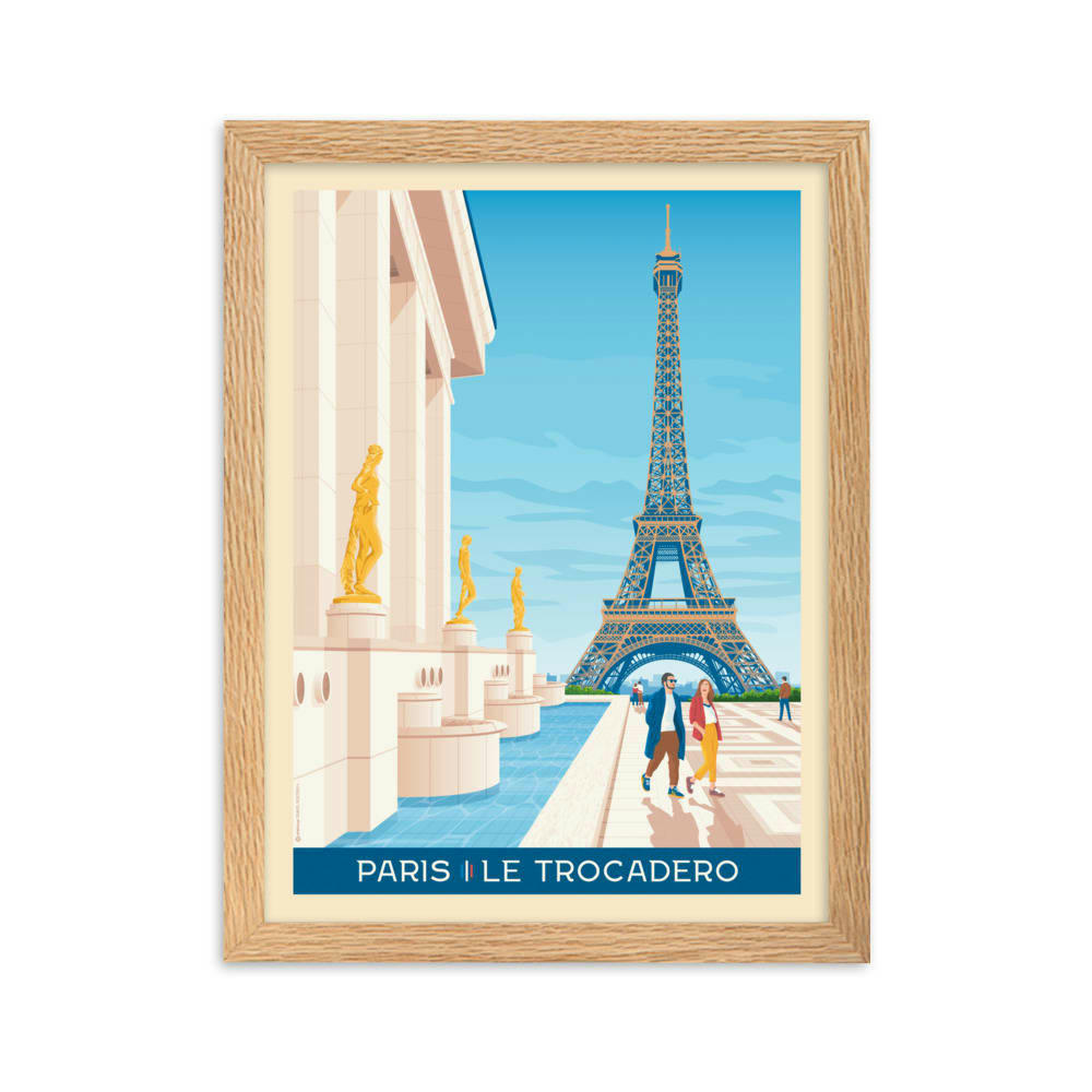 - Affiche Paris France - Trocadero avec Cadre (Bois) 21x29,7 cm