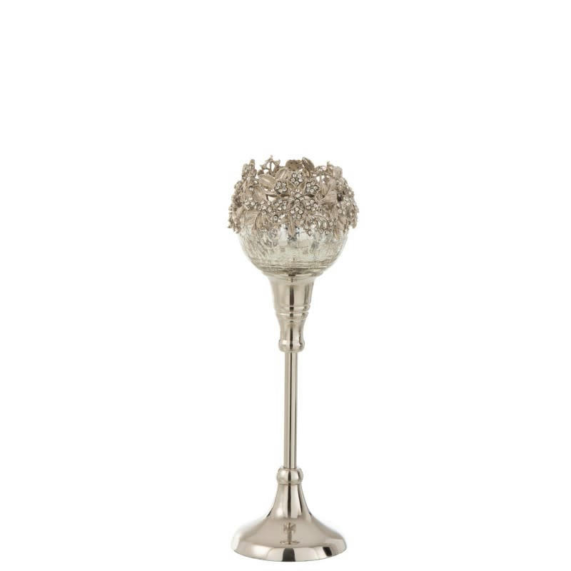 BIJOU - Photophore pied métal/alu/verre argent H27cm
