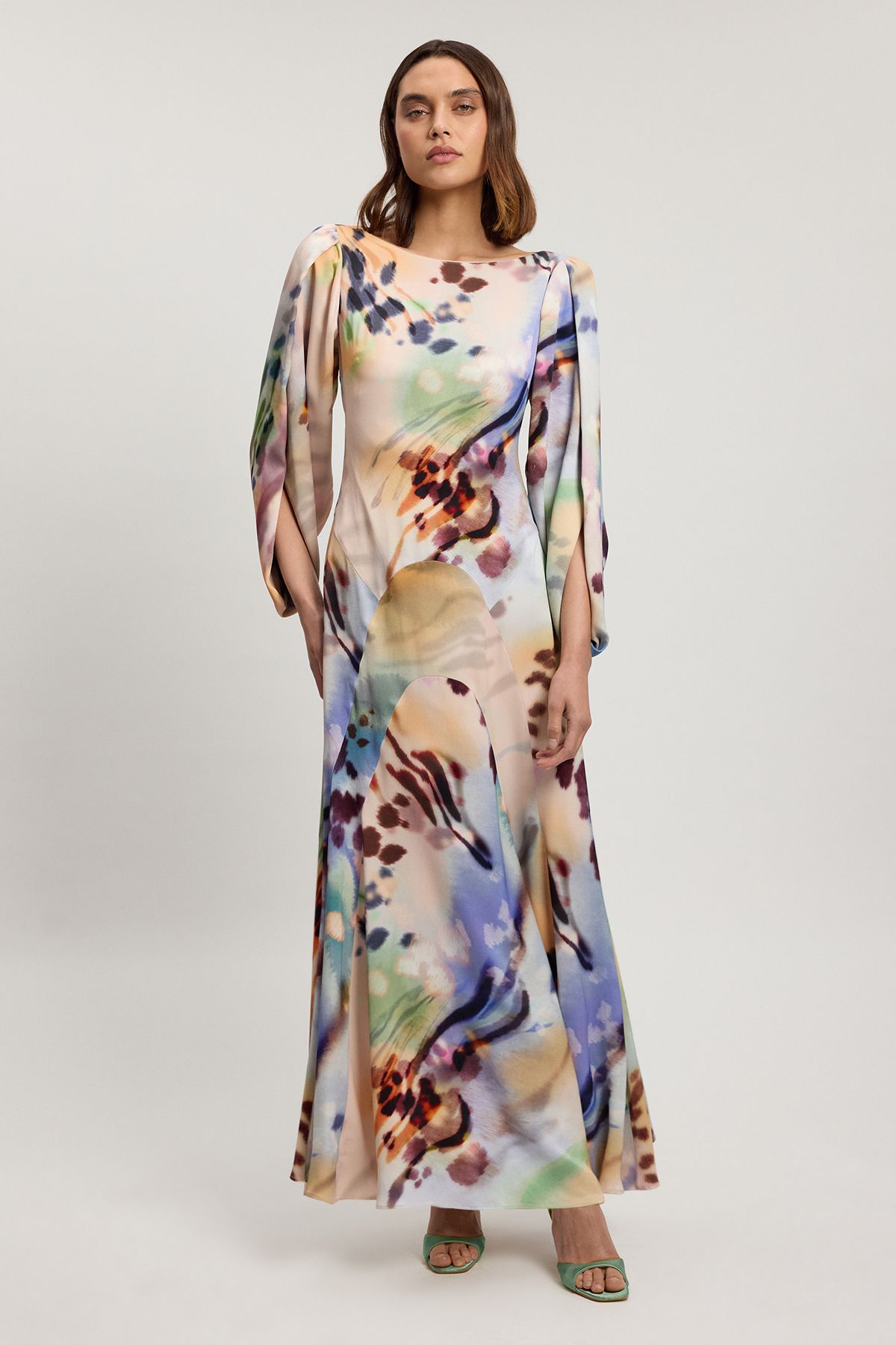 KarenMillen Satin Viscose Printed Soft Midi Dress
