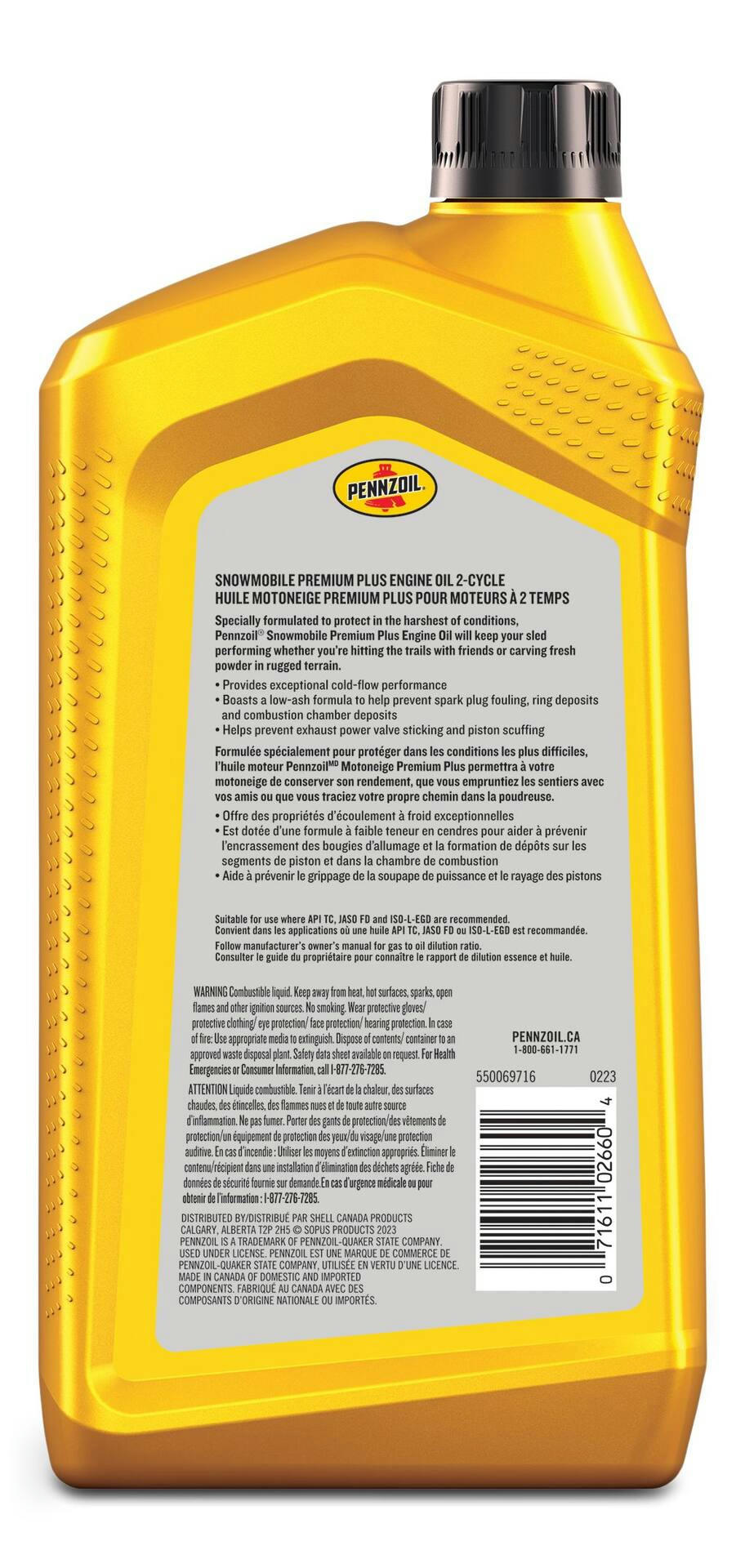 Pennzoil Snowmobile Premium Plus 2-Cycle Engine Oil, 1-L