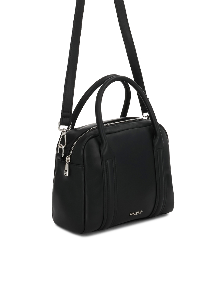 Leather handbag with handles and strap