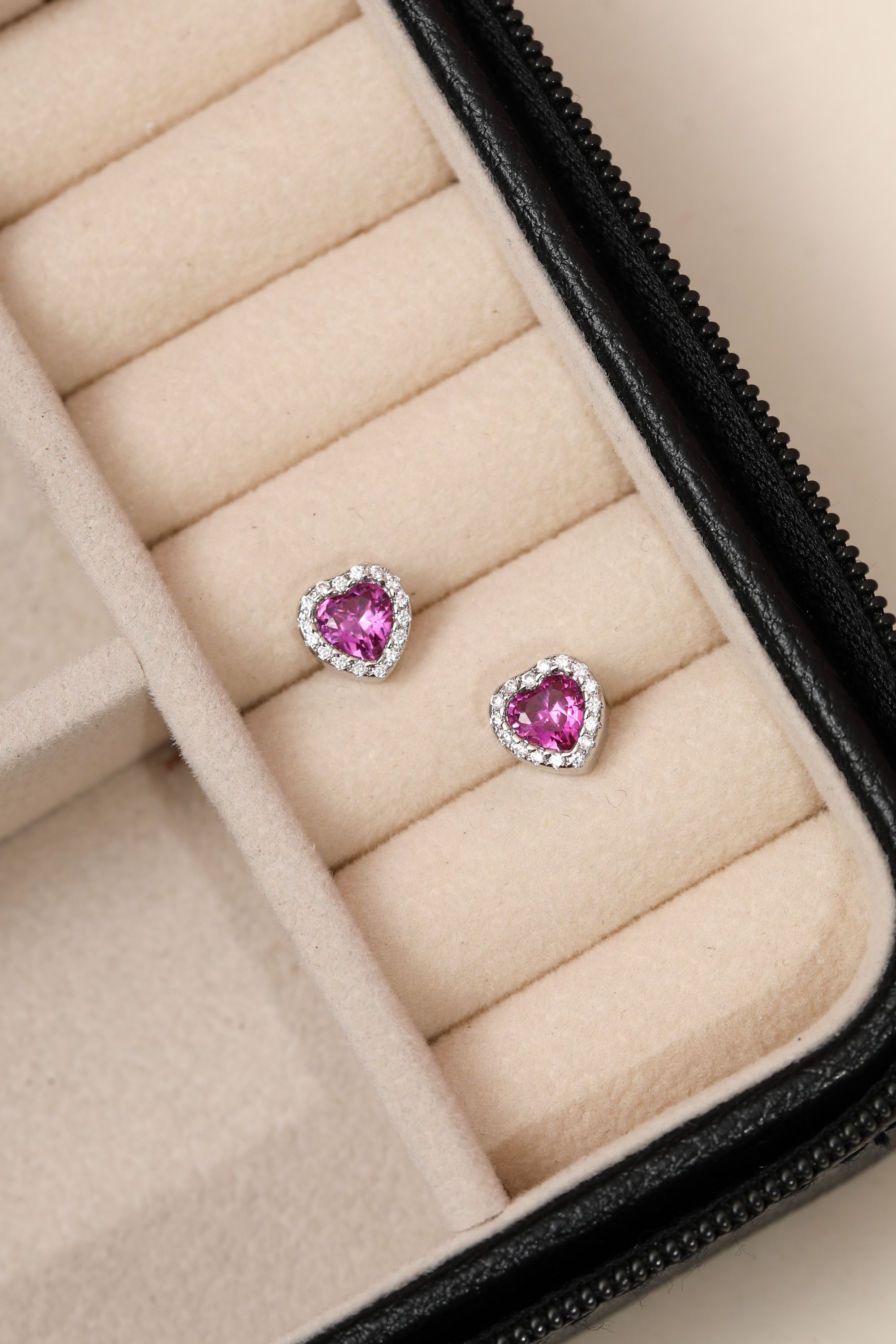 Jon Richard Rhodium Plated and Pink Heart Stud Earrings