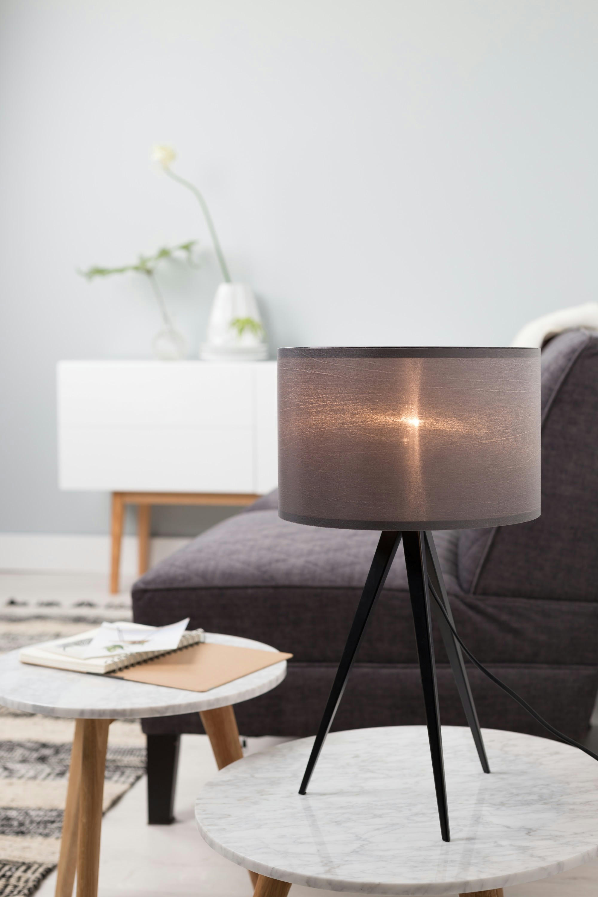 TRIPOD - Lampe à poser en bois noir et abat jour gris