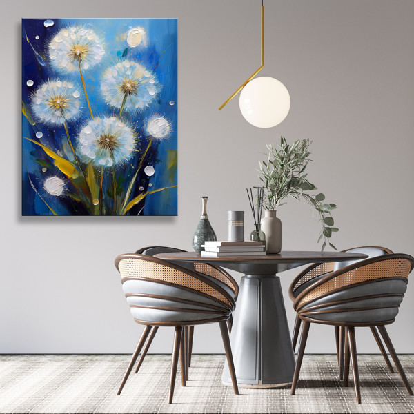 Feeby Obraz na płótnie, Dmuchawce Kwiaty malowane Niebieski 40x60