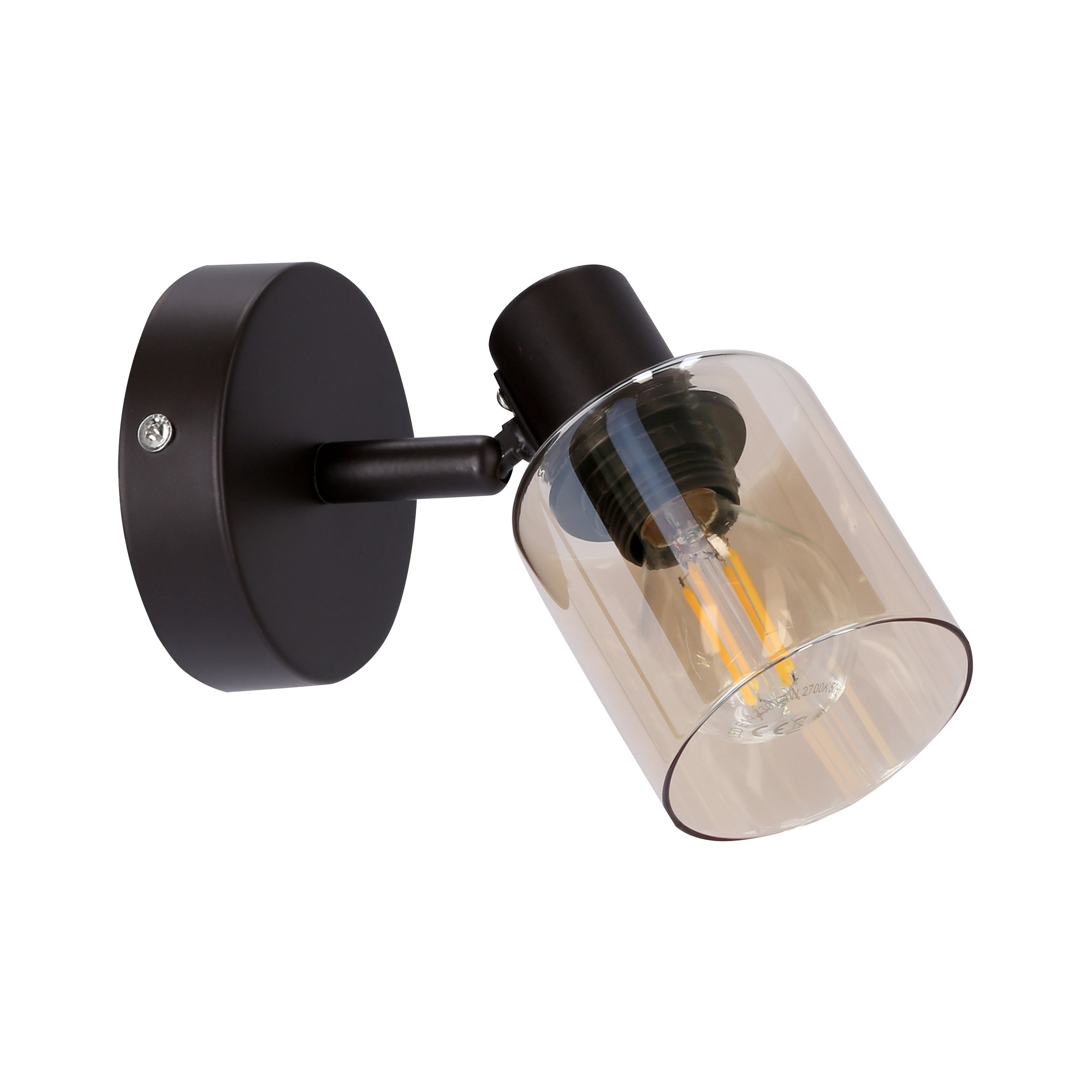 Lampa kinkiet AGRA brunatny 1x40w e14 klosz bursztynowy