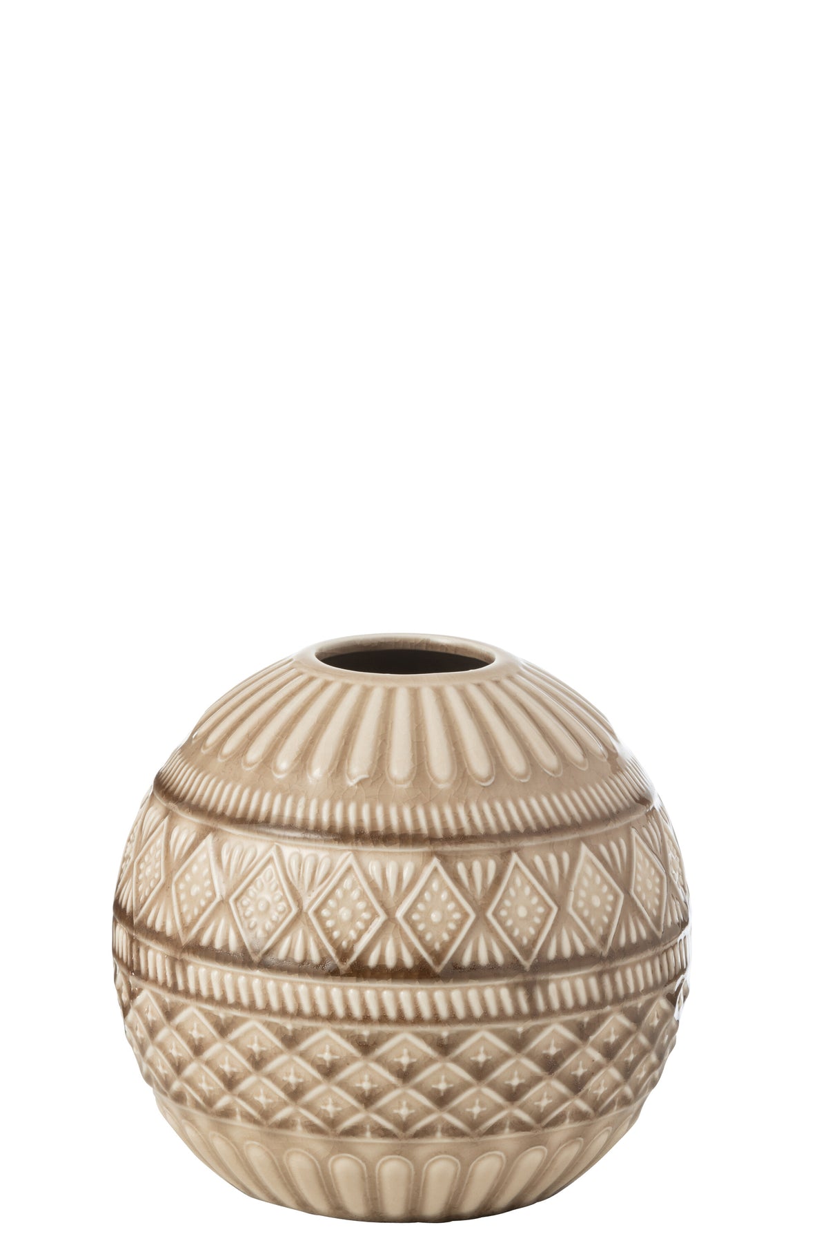 J-Line vaas Bol Etnisch - porselein - beige - large - Ø 19 cm