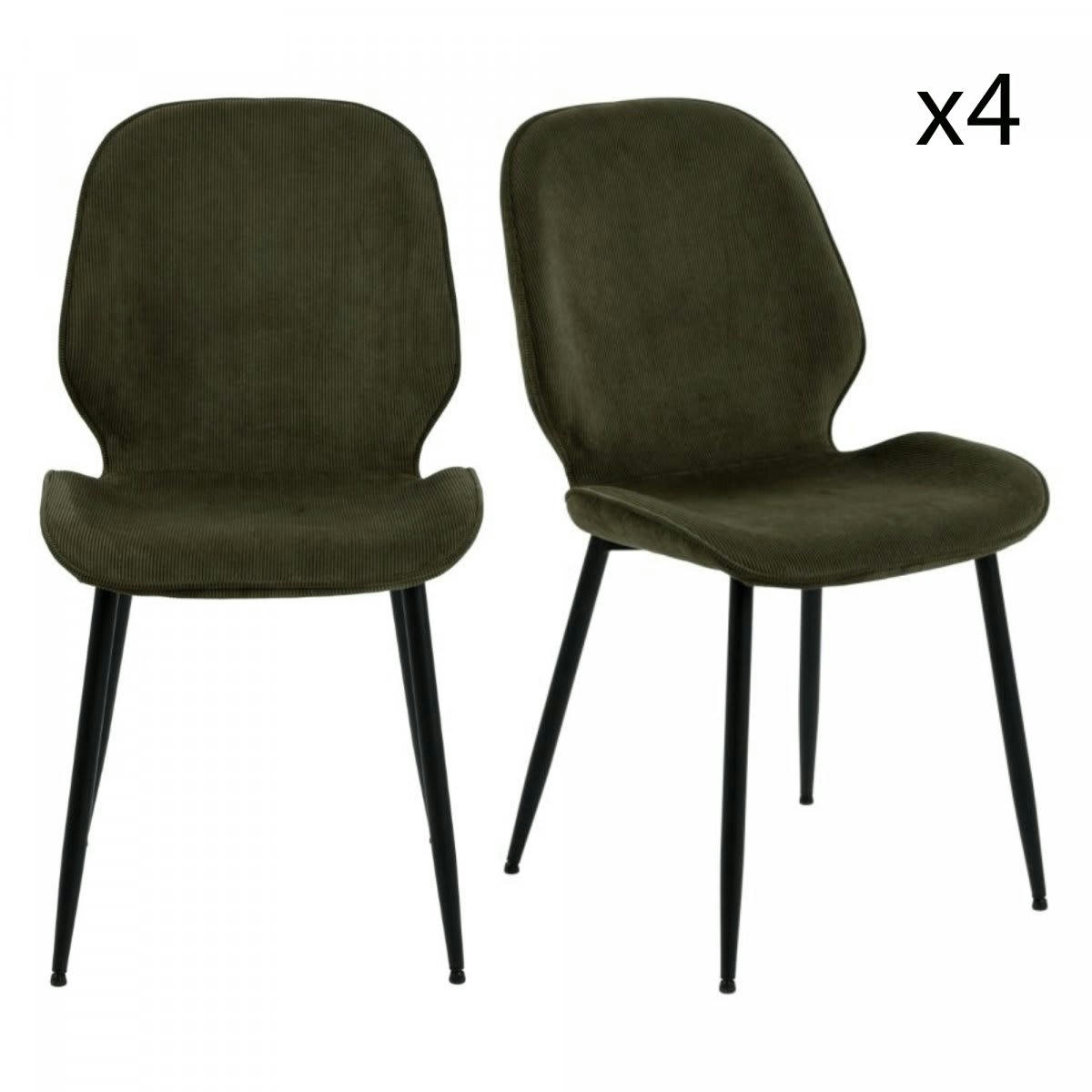 FEMAL - Lot de 4 chaises design en velours pieds noir vert