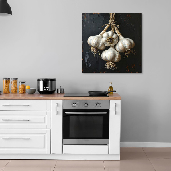 Obraz do kuchni restauracji baru jadalni, Wiszący czosnek warzywa 20x20