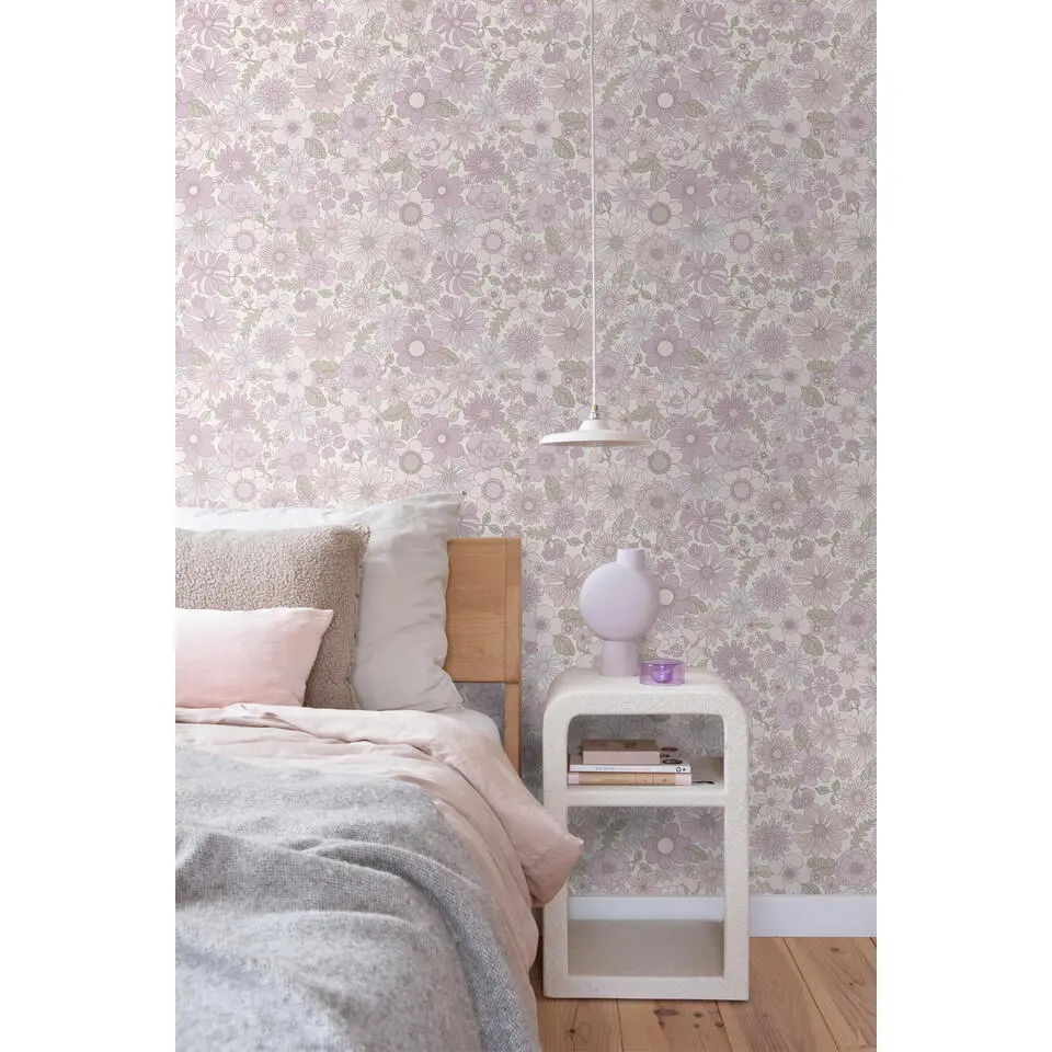 ESTAhome behang retro bloemen lichtpaars - 50 x 900 cm