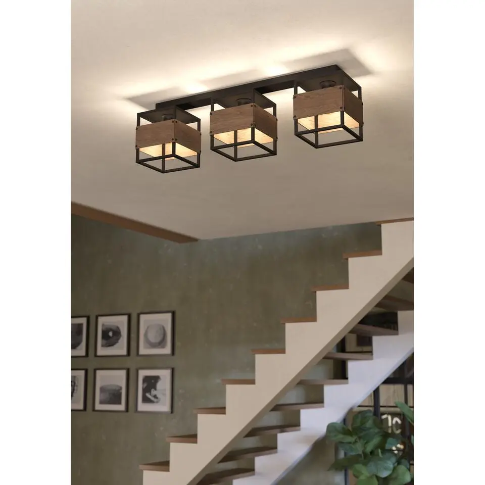 EGLO Evesham Plafondlamp - E27 - 87,5 cm - Zwart/Bruin - Hout