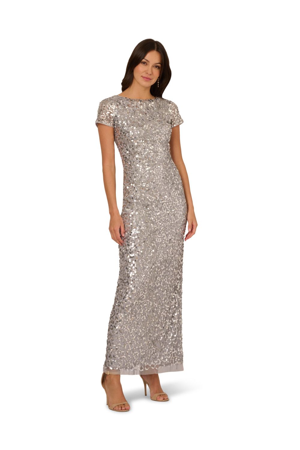 Adrianna Papell Beaded Mesh Long Dress
