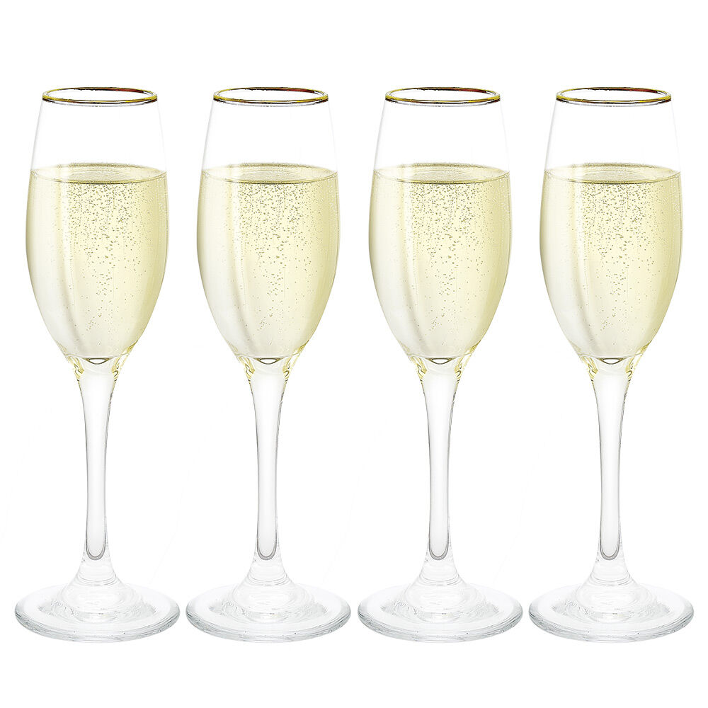 Fl&ucirc;te en verre transparent avec liseré doré x4