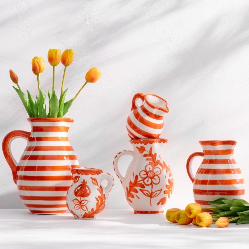 J-Line kruik Granada Stripes - keramiek - wit/oranje - medium