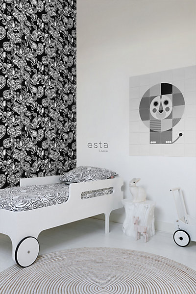 ESTAhome papier peint fleurs et paisleys noir et blanc 53 cm x 10.05 m