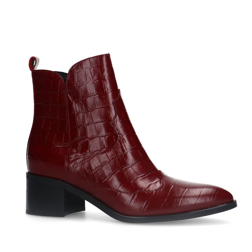 Manfield Bordeaux rode leren croco enkellaarsjes