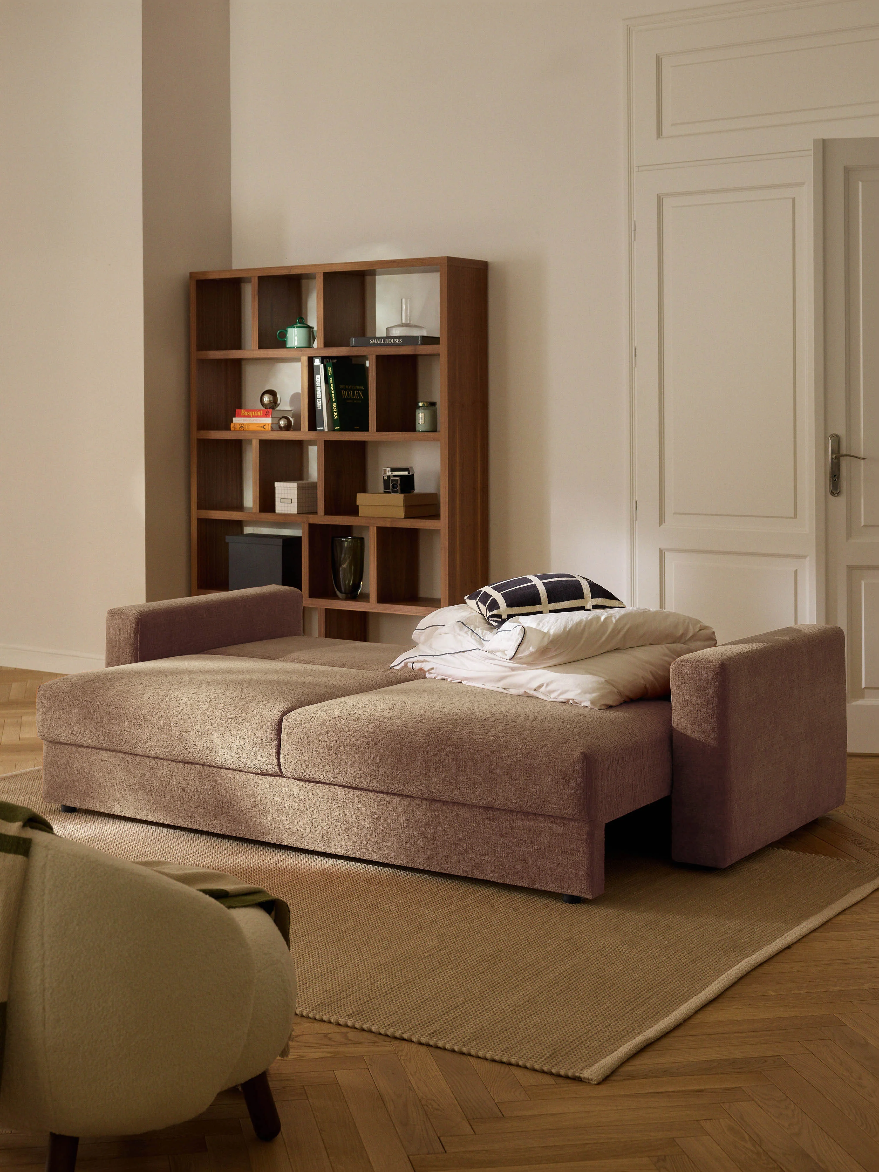 Samt-Schlafsofa Tasha (3-Sitzer) mit Stauraum