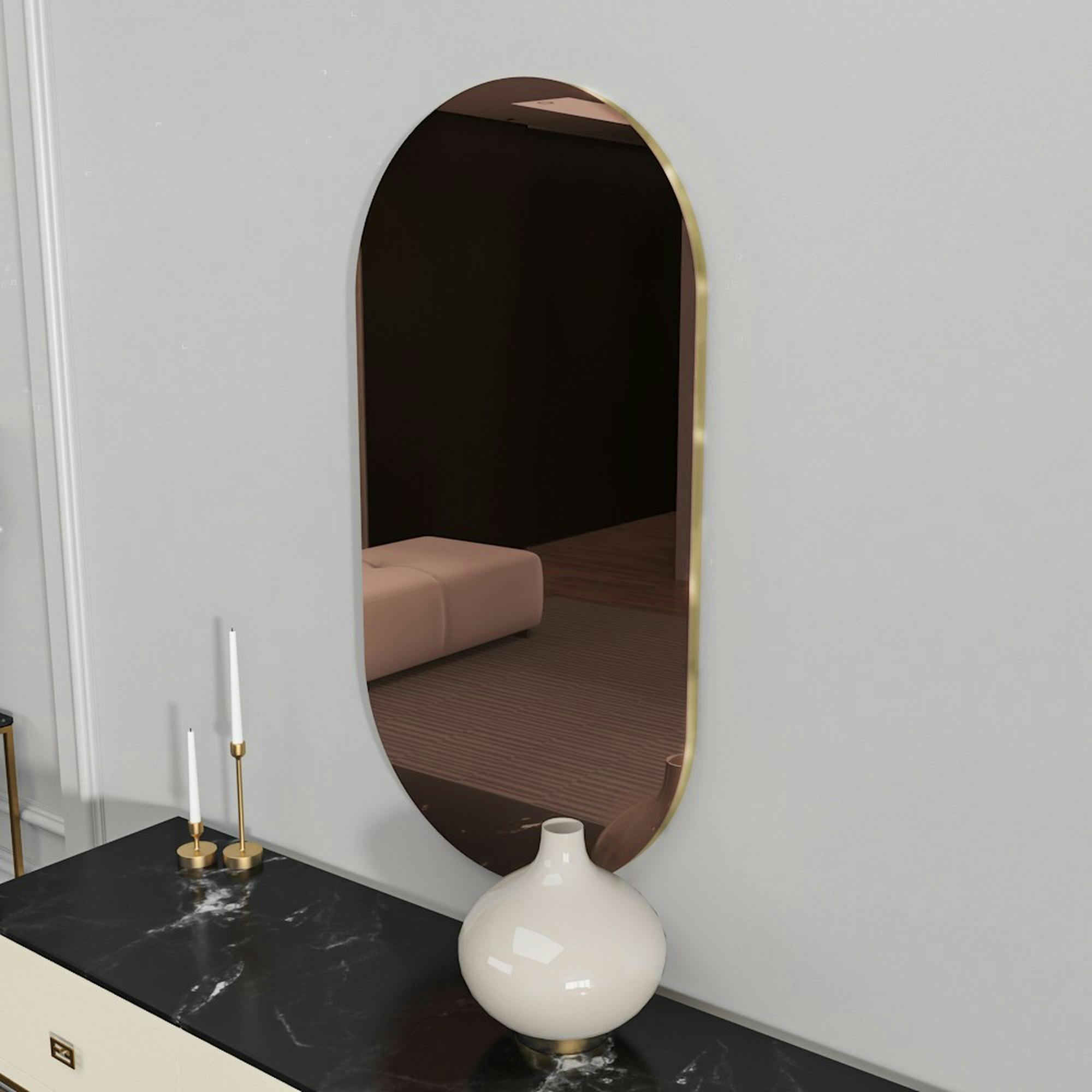 Miroir de salon ovale bronze bordure dorée 85 cm CODY